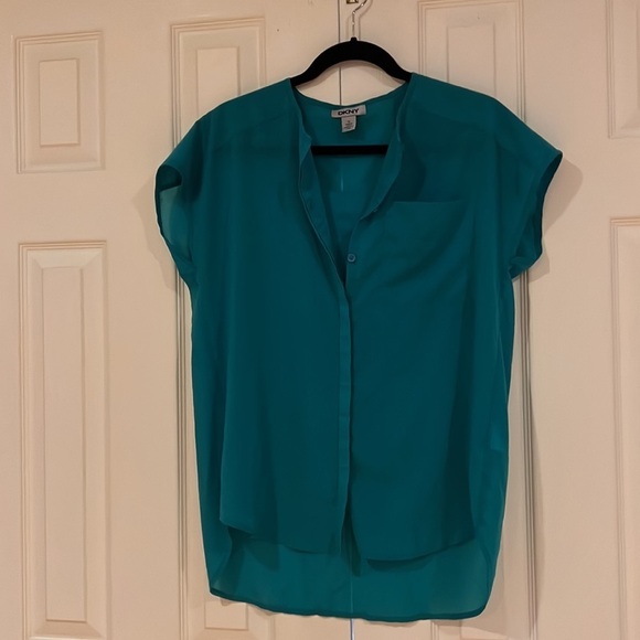 Dkny  teal sheer Loose fit silky sleeveless blouse Sz XS - Picture 5 of 12